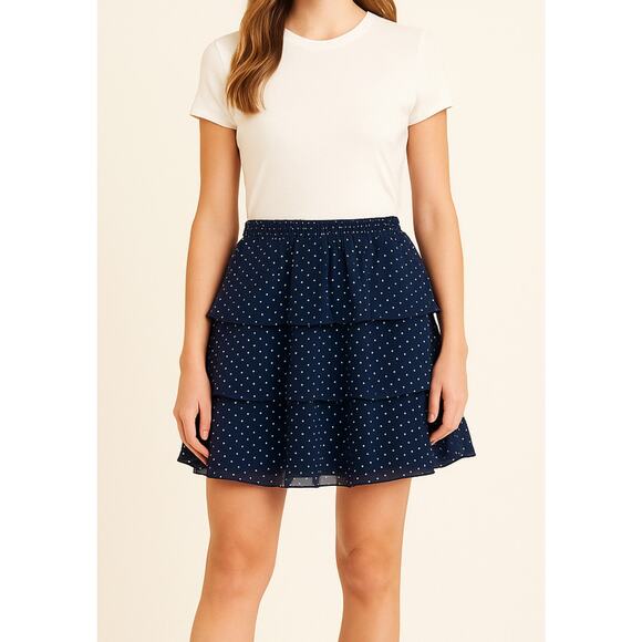 Michael Kors Navy Blue Polka Dot Tiered Ruffle Skirt – Size Small - Picture 1 of 7